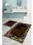 Dijital Baskılı Yıkanabilir Renkli Çiçek Desenli Banyo Paspası Klozet Takımı, Klozet-90-Kahve, 4
