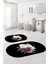 Dijital Yıkanabilir Kaymaz Çiçek Motifli Oval Banyo Paspası Klozet Takımı, Klozet-65-Siyah, 2