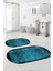 Dijital Yıkanabilir Kaymaz Klasik Model Oval Banyo Paspası Klozet Takımı, Klozet-94-Turkuaz, 5