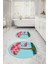 Dijital Yıkanabilir Sade Flamingo Desenli Yuvarlak Banyo Paspası Klozet Takımı, Klozet-91-Turkuaz, 3