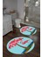 Dijital Yıkanabilir Sade Flamingo Desenli Yuvarlak Banyo Paspası Klozet Takımı, Klozet-91-Turkuaz, 5