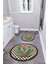 Dijital Yıkanabilir Kaymaz Flamingo Desenli Yuvarlak Banyo Paspası Klozet Takımı, Klozet-62-Kahve, 5