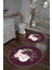 Dijital Yıkanabilir Kaymaz Çiçek Motifli Yuvarlak Banyo Paspası Klozet Takımı, Klozet-65-Bordo, 1
