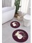 Dijital Yıkanabilir Kaymaz Çiçek Motifli Yuvarlak Banyo Paspası Klozet Takımı, Klozet-65-Bordo, 3