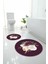 Dijital Yıkanabilir Kaymaz Çiçek Motifli Yuvarlak Banyo Paspası Klozet Takımı, Klozet-65-Bordo, 5