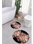 Dijital Yıkanabilir Renkli Çiçek Desenli Yuvarlak Banyo Paspası Klozet Takımı, Klozet-66-Siyah, 3