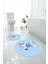 Dijital Yıkanabilir Renkli Balık Desenli Yuvarlak Banyo Paspası Klozet Takımı, Klozet-69-Mavi, 4