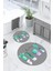 Baskılı Yıkanabilir Kaymaz Kaktüs Model Yuvarlak Banyo Paspası Klozet Takımı, Klozet-76-Gri, 4