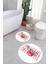 Baskılı Yıkanabilir Kaymaz Gül Motifli Yuvarlak Banyo Paspası Klozet Takımı, Klozet-77-Kırmızı, 1
