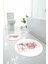 Baskılı Yıkanabilir Kaymaz Gül Motifli Yuvarlak Banyo Paspası Klozet Takımı, Klozet-77-Pembe, 3