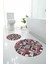 Dijital Yıkanabilir Klasik Çiçek Desenli Yuvarlak Banyo Paspası Klozet Takımı, Klozet-80-Pembe, 3