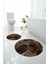 Baskılı Yıkanabilir Geometrik Desenli Yuvarlak Banyo Paspası Klozet Takımı, Klozet-87-Kahve, 1