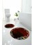 Dijital Yıkanabilir Renkli Çiçek Desenli Yuvarlak Banyo Paspası Klozet Takımı, Klozet-90-Bordo, 1