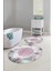 Dijital Yıkanabilir Sade Vektörel Desenli Yuvarlak Banyo Paspası Klozet Takımı, Klozet-95-Pembe, 3