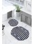 Dijital Yıkanabilir Kaymaz Sade Modern Yuvarlak Banyo Paspası Klozet Takımı, Klozet-96-Lacivert, 1