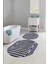 Dijital Yıkanabilir Kaymaz Sade Modern Yuvarlak Banyo Paspası Klozet Takımı, Klozet-96-Lacivert, 3