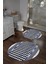 Dijital Yıkanabilir Kaymaz Sade Modern Yuvarlak Banyo Paspası Klozet Takımı, Klozet-96-Lacivert, 4
