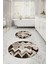 Dijital Yıkanabilir Kaymaz Sade Zigzag Model Yuvarlak Banyo Paspası Klozet Takımı, Klozet-97-Kahve, 2