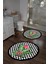 Dijital Yıkanabilir Kaymaz Flamingo Desenli Yuvarlak Banyo Paspası Klozet Takımı, Klozet-62-Siyah, 2