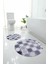 Baskılı Yıkanabilir Kaymaz Sade Modern Yuvarlak Banyo Paspası Klozet Takımı, Klozet-75-Lila, 3