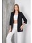 Kadın Violet Blazer Ceket, Astarlı Kol Katlamalı Oversize Ceket 2