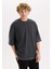 Loose Fit Bisiklet Yaka Kısa Kollu Ağır Kumaş Tişört C0147AX25SP 1