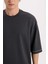 Loose Fit Bisiklet Yaka Kısa Kollu Ağır Kumaş Tişört C0147AX25SP 5
