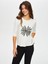 Önü Çiçek Dantel Aplikeli Yuvarlak Yaka T-Shırt 087 3