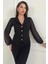 Ceket Yaka Kolları Şifon Gold Düğme Detaylı Kadın Ceket 026 3