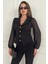Ceket Yaka Kolları Şifon Gold Düğme Detaylı Kadın Ceket 026 2