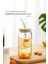 2'Li Isıya Duyarlı Pipetli Bardak Ahşap Kapaklı Bubble Tea Borosilikat Kahve Bardağı 550 Ml 1