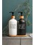 2’li Hands Dishes Siyah Beyaz Dekoratif Mutfak Banyo Sıvı Cam Sabunluk Seti 500ML Bambu Stantlı Set 1