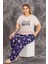 Lacivert Renk ve Desenli 10978 Kısa Kollu Kadın Büyük Beden Anne Pijama Takımı 2