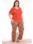 Turuncu Renk ve Desenli Lady 10938 Kısa Kollu Kadın Büyük Beden Pijama Takımı 1