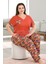Turuncu Renk ve Desenli Lady 10938 Kısa Kollu Kadın Büyük Beden Pijama Takımı 2