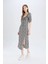 Bodycon Vücudu Saran Kare Yaka Çiçek Desenli Bürümcük Yarım Kol Midi Elbise Z5262AZ25SP 2
