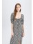 Bodycon Vücudu Saran Kare Yaka Çiçek Desenli Bürümcük Yarım Kol Midi Elbise Z5262AZ25SP 3