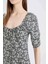 Bodycon Vücudu Saran Kare Yaka Çiçek Desenli Bürümcük Yarım Kol Midi Elbise Z5262AZ25SP 5