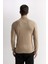 Slim Fit Yarım Balıkçı Yaka Basic Örme Kazak Beıge 5