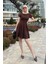 Kahverengi Godeli Mini Elbise MG2326 4