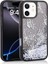 Apple iPhone 11 Uyumlu Kılıf Sıvılı Simli Kelebek Baskılı Şeffaf Arka Yüzey Glis Silikon Kapak-Siyah 1
