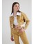 Mermer Desenli Çıkarılabilir Yaka Detaylı Crop Kesim Cepli Rusted Jean Ceket Camel 4