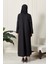 Siyah Önü Çıtçıtlı Cepli Taş Işlemeli Abaya - Ferace 5