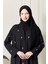 Siyah Önü Çıtçıtlı Cepli Taş Işlemeli Abaya - Ferace 1