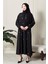 Siyah Önü Çıtçıtlı Cepli Taş Işlemeli Abaya - Ferace 2