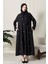 Siyah Önü Çıtçıtlı Cepli Taş Işlemeli Abaya - Ferace 3