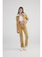 Mermer Desenli Kırçıl Detaylı Straight Kesim Paça Yırtmaçlı Rusted Jean Pantolon Camel 3