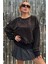 Crystal Taşlı Bol Kesim Oversize Büyük Beden Üç Iplik Pamuk Rahat Şık Salaş Siyah Kadın Sweatshirt 1