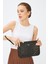 Kadın Basic Clutch Çanta Monogram Desenli Şeritli Logolu Siyah Taba 214002 3