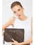Kadın Basic Clutch Çanta Monogram Desenli Şeritli Logolu Kahverengi 214002 1